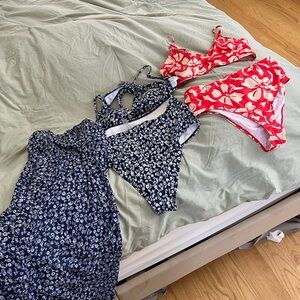 Maternity bikinis and a cover up skirt